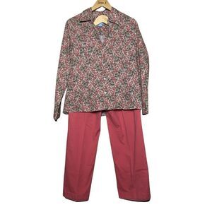 Vintage Evan Picone Long Sleeve Button Up Shirt & Pink Trouser Pants Size 14 Flo
